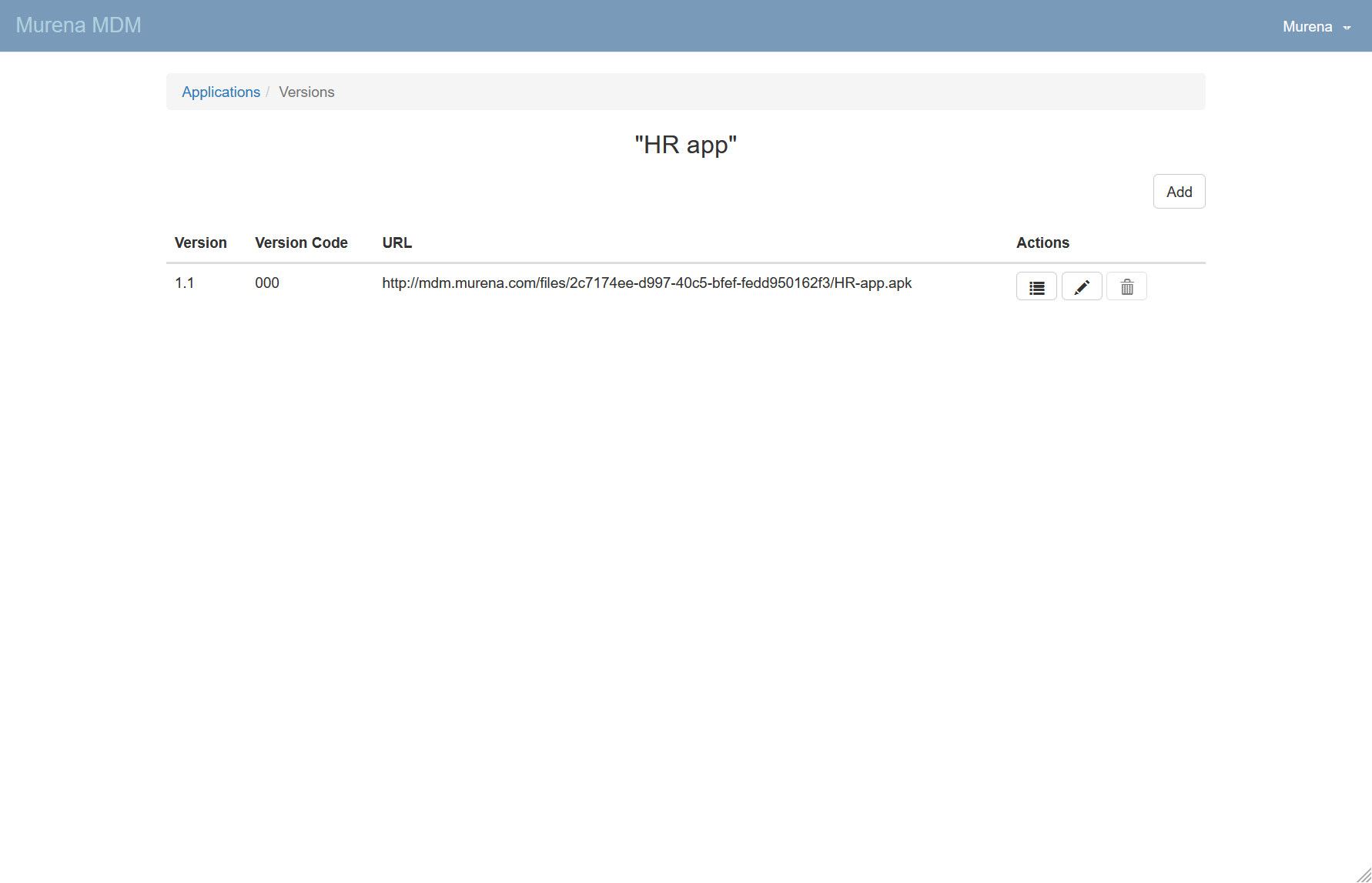 Application versions list