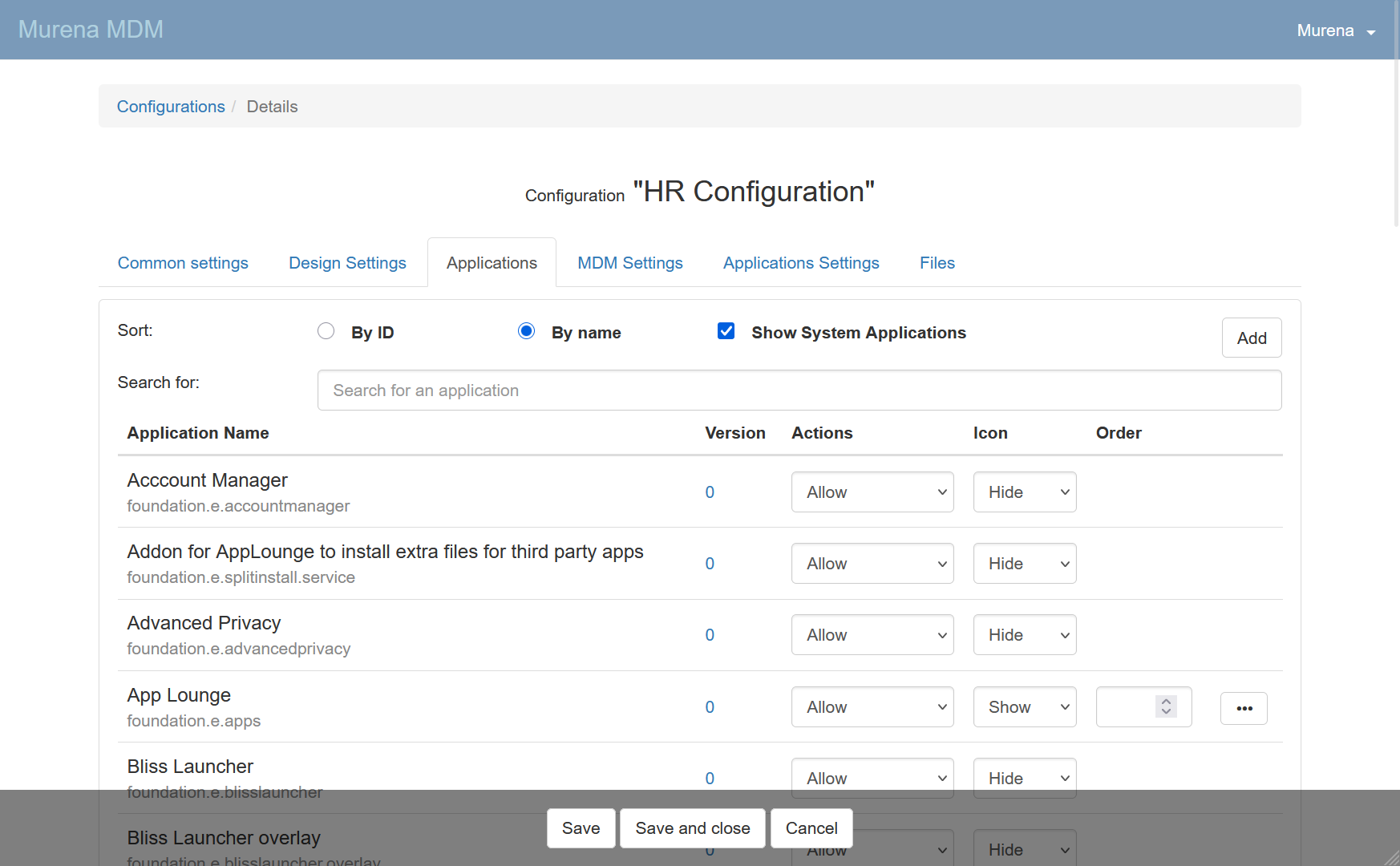 Applications in configuration