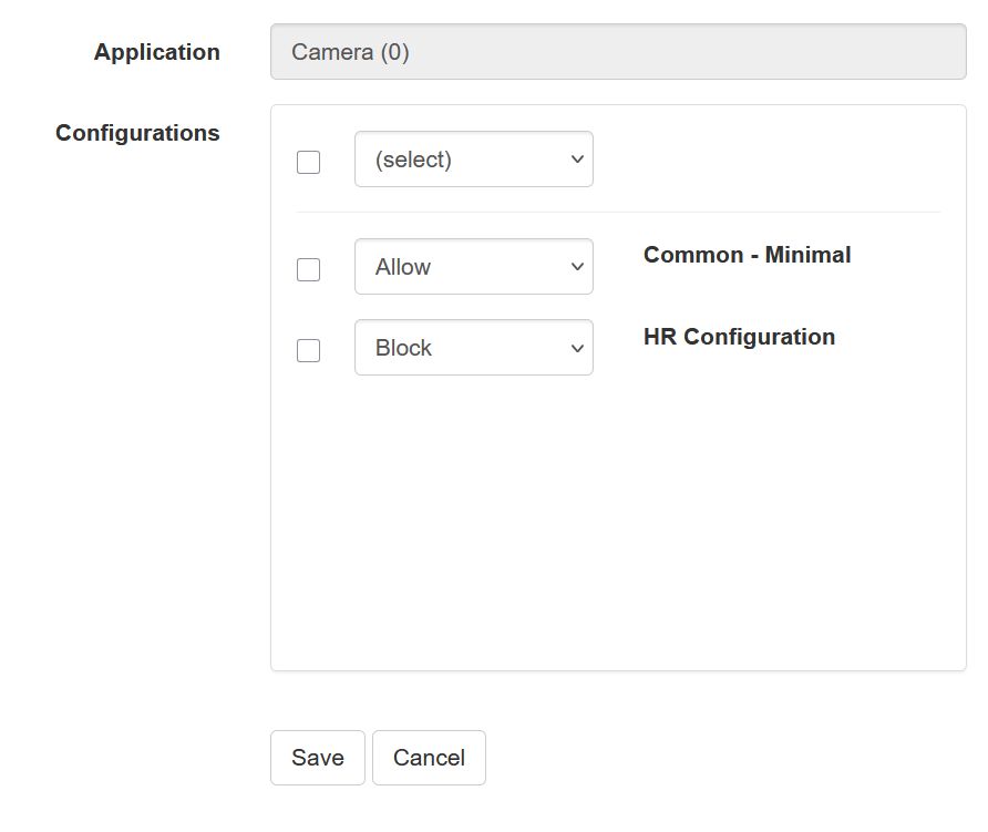 Specify configurations form