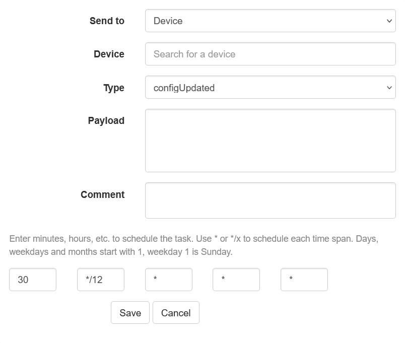New Scheduled Task form